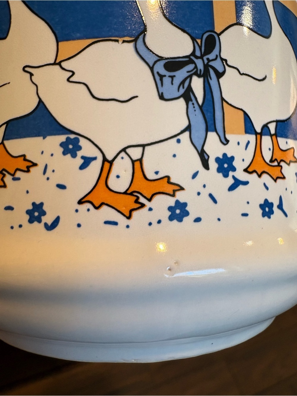 Vintage 80’s Blue Ribbon Country Geese Small Ceramic Canister 7”x5” w/ Lid EUC - Picture 10 of 16